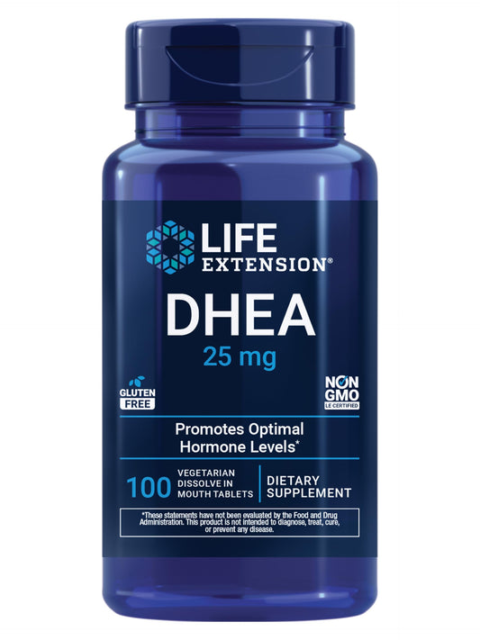 Life Extension DHEA 25 mg – Hormone Balance Supplement, Memory, Muscle Health, Bone Health, Men’s Health, Women’s Health, Gluten-Free, Non-GMO, Vegetarian, 100 Dissolve-in-Mouth Tablets