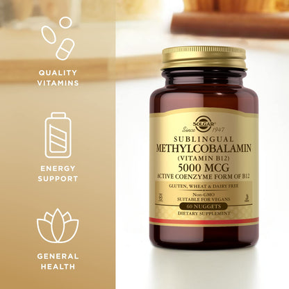 Solgar Methylcobalamin (Vitamin B12) 5000 mcg, 60 Nuggets (Pack of 3) - Cherry Flavor - Supports Energy Metabolism - Body-Ready, Active Form - Non-GMO, Vegan, Gluten Free - 180 Total Servings