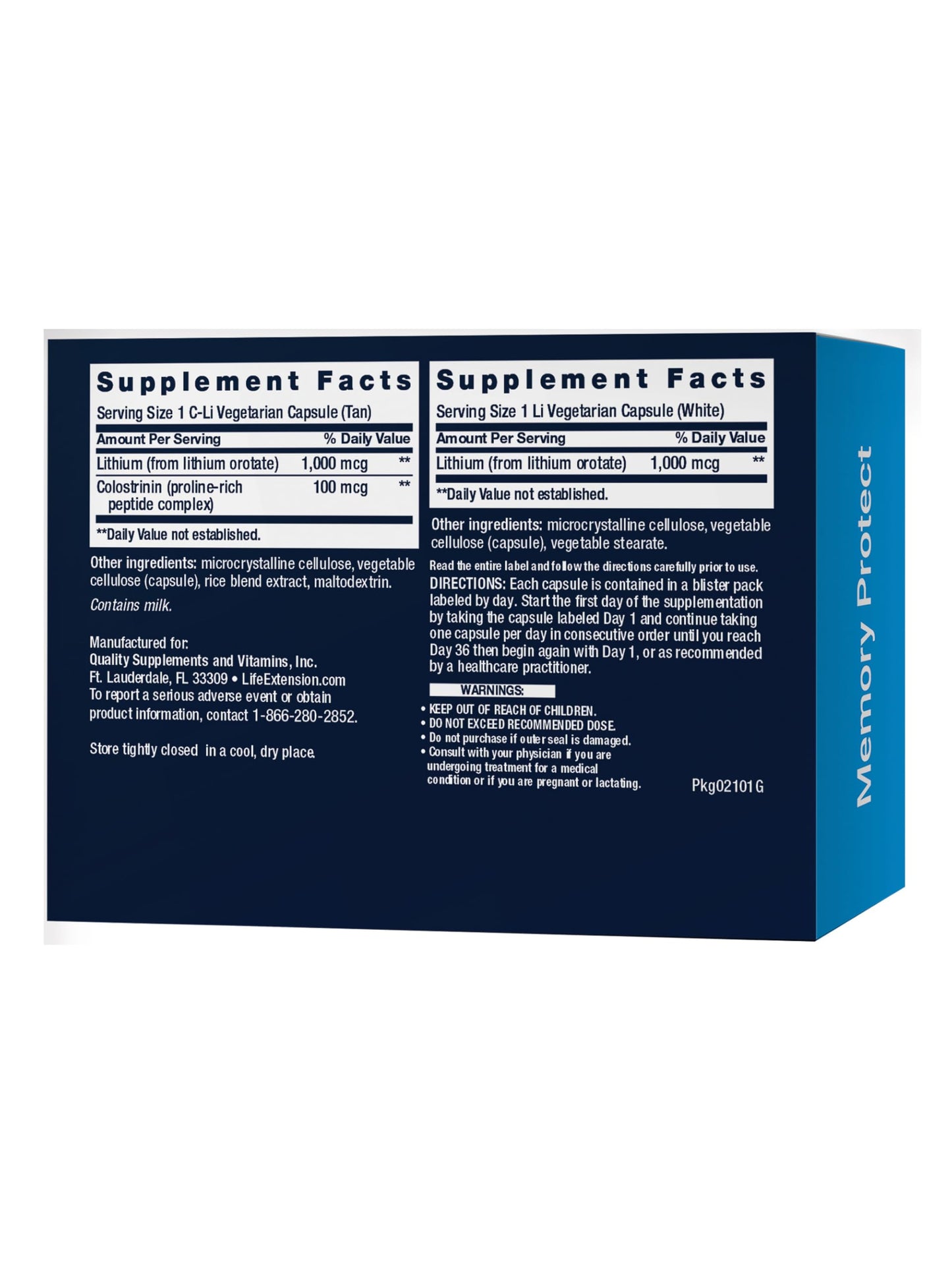 Life Extension Memory Protect, Lithium, colostrinin Milk peptides, Memory and Cognitive Health Support, Gluten-Free, Non-GMO, 12 colostrinin-Lithium (C-Li) Capsules, 24 Lithium (Li) Capsules