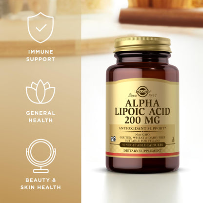 Solgar Alpha Lipoic Acid 200 mg, 50 Vegetable Capsules (Pack of 3) - Antioxidant Support - Helps to Recycle Glutathione, Vitamin C & E, CoQ-10 - Non-GMO, Vegan, Gluten Free, Dairy Free, Kosher - 150 Total Servings