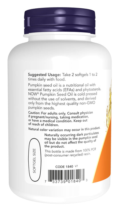 NOW Supplements, Pumpkin Seed Oil 1000 mg with Essential Fatty Acids and Phytosterols, Cold Pressed, 100 Softgels