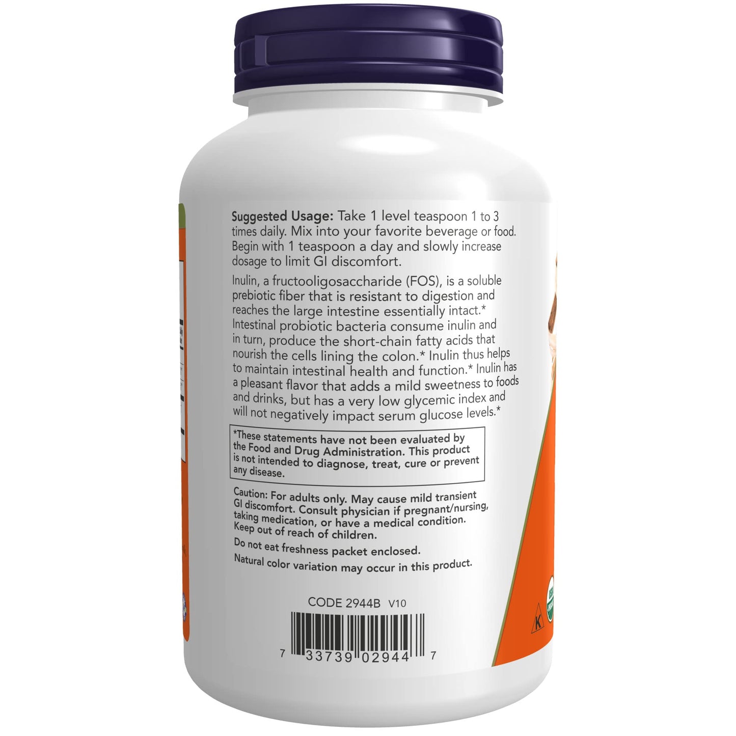 NOW Foods Supplements, Inulin Prebiotic Pure Powder, Certified Organic, Non-GMO Project Verified, Intestinal Support*, 8-Ounce (Pack of 2)