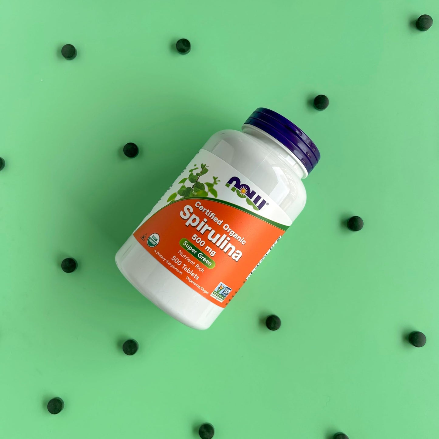 NOW Foods Supplements, Organic Spirulina 500 mg with Vitamins, Minerals and GLA (Gamma-Linolenic Acid), 500 Tablets