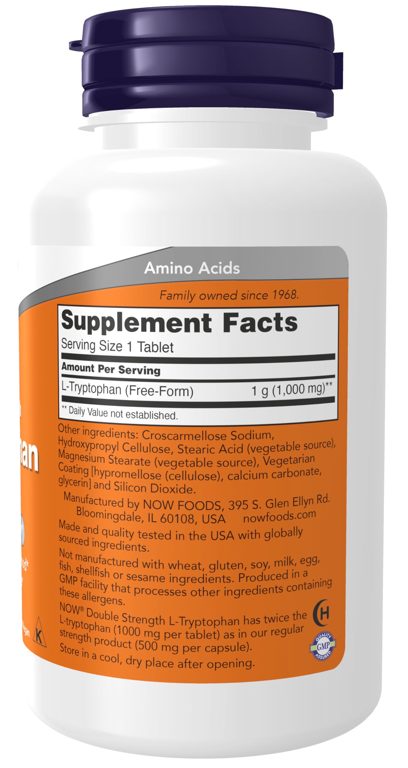 NOW Foods Supplements, L-Tryptophan 1,000 mg, Double Strength, Encourages Positive Mood*, Supports Relaxation*, 60 Tablets