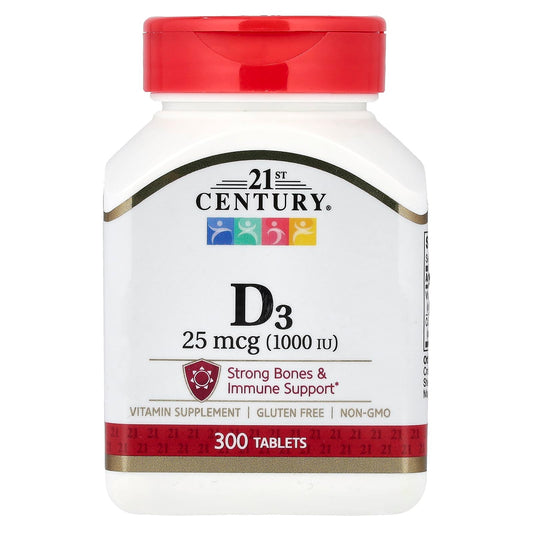 21st Century Vitamin D3 1000 IU Tablets, Bone & Immune, 300 Count