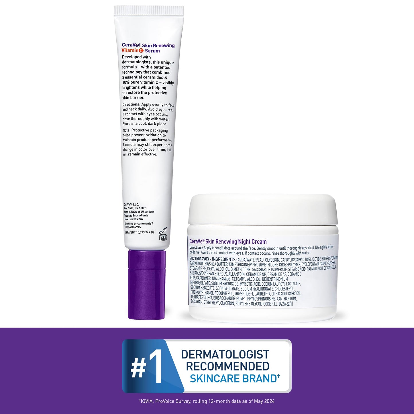 CeraVe Vitamin C Serum and Night Cream Skin Care Set, Travel Essentials