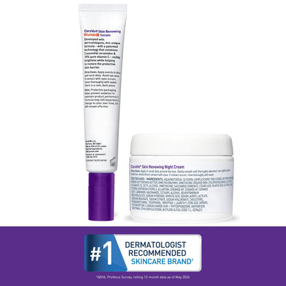 CeraVe Vitamin C Serum and Night Cream Skin Care Set, Travel Essentials