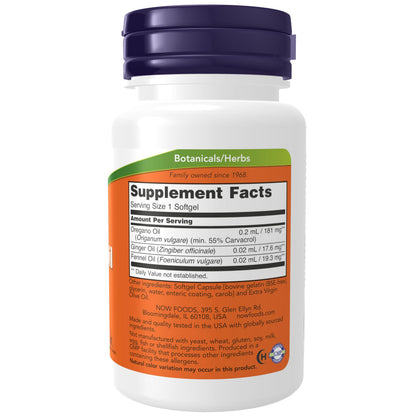 NOW Foods Supplements, Oregano Oil with Ginger and Fennel Oil, Enteric Coated, 90 Softgels