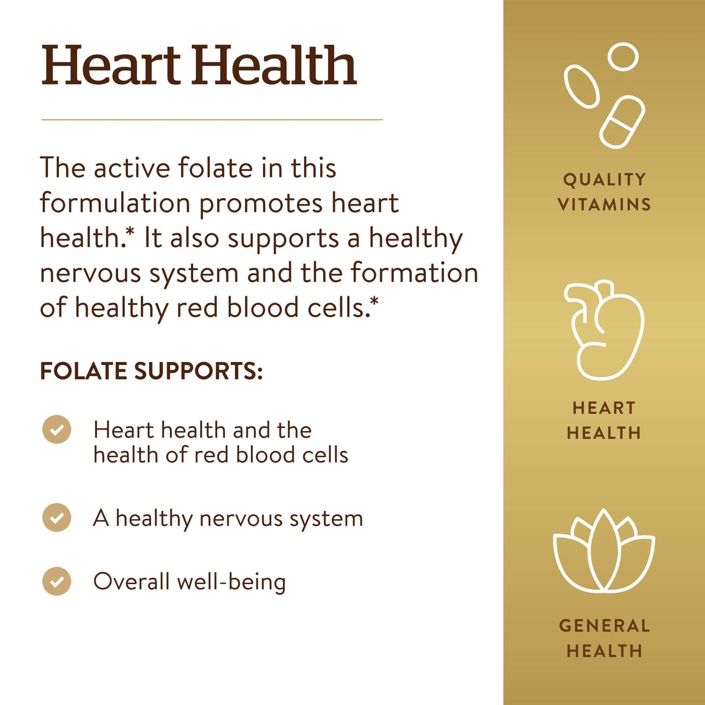 Solgar Folate 1,333 mcg DFE, 100 Tablets - 800 mcg Bio-Active Metafolin - Heart Health - Non-GMO, Vegan, Gluten Free, Dairy Free, Kosher - 100 Servings