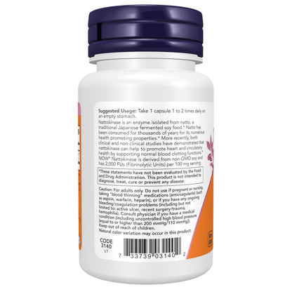 NOW Supplements, Nattokinase 100 mg (from Non-GMO Soy) with 2,000 FUs of Activity, 60 Veg Capsules