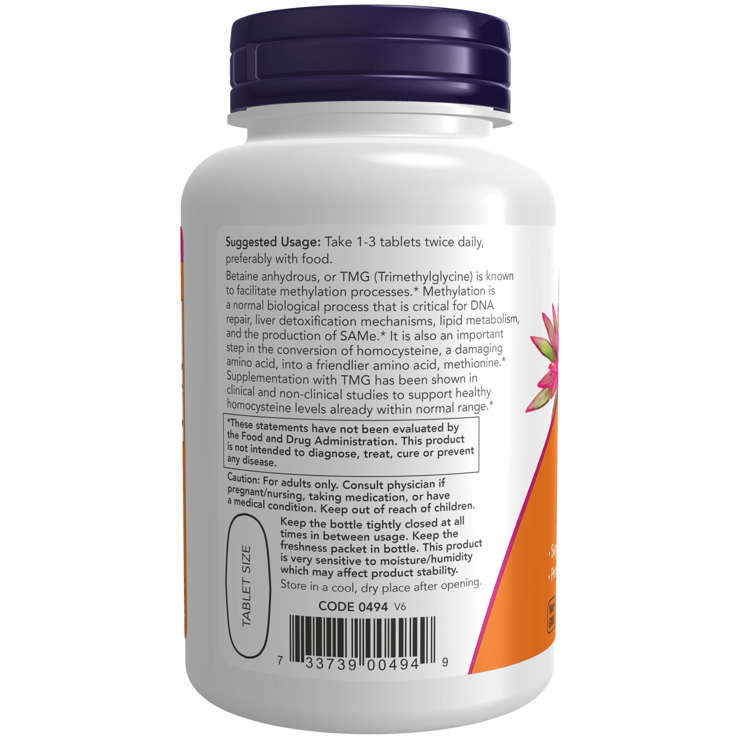 NOW Foods Supplements, TMG Betaine (Trimethylglycine) 1,000 mg, Liver Support*, 100 Tablets