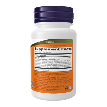 NOW Foods Supplements, Probiotic-10™, 25 Billion, with 10 Probiotic Strains, Dairy, Soy and Gluten Free, Strain Verified, 30 Veg Capsules