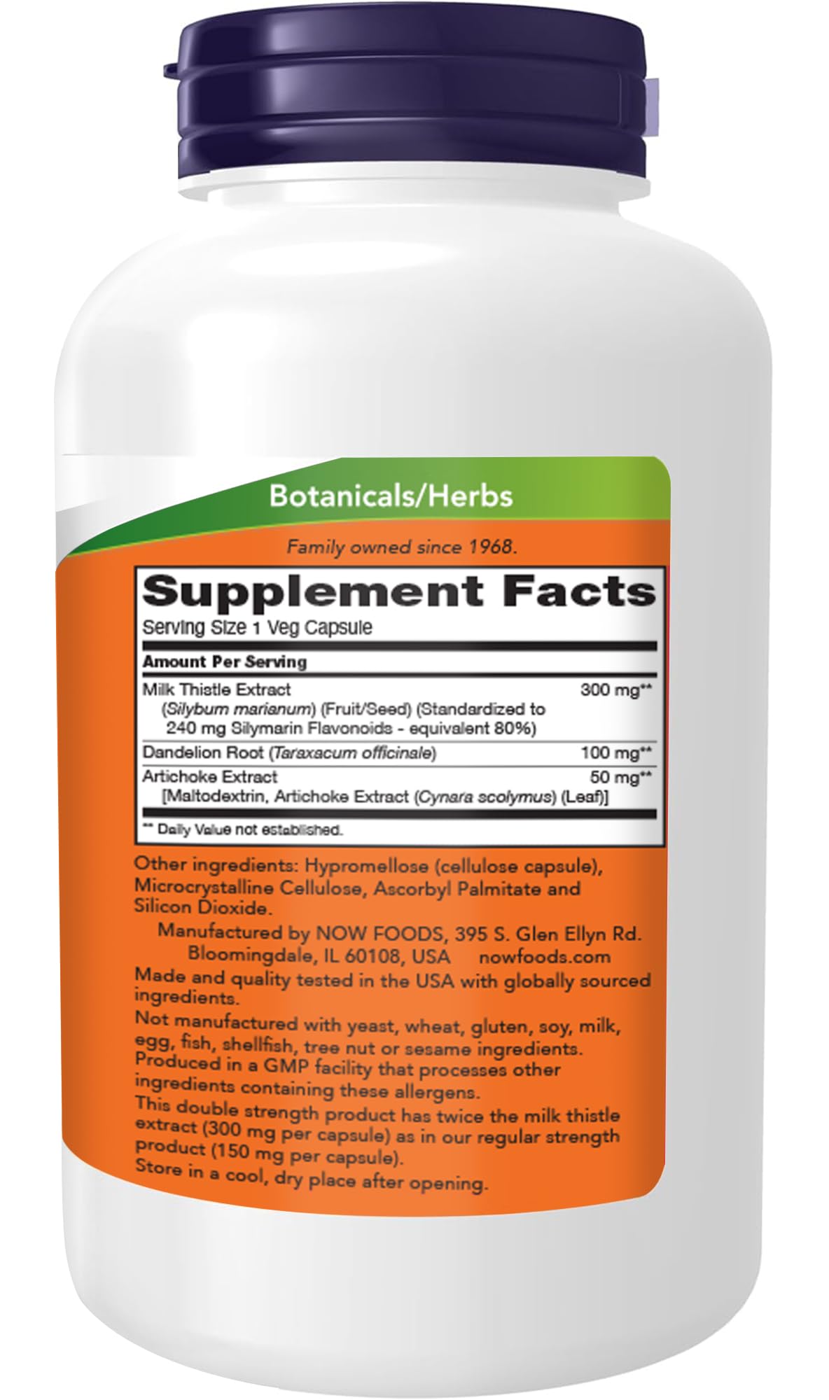 NOW Foods Supplements, Silymarin Milk Thistle Extract 300 mg with Artichoke and Dandelion, Double Strength, Supports Liver Function*, 250 Veg Capsules
