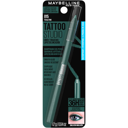 MAYBELLINE Tattoo Studio Sharpenable Eyeliner Pencil, 36 Hour Wear, Waterproof, Tealtini, 1 Count