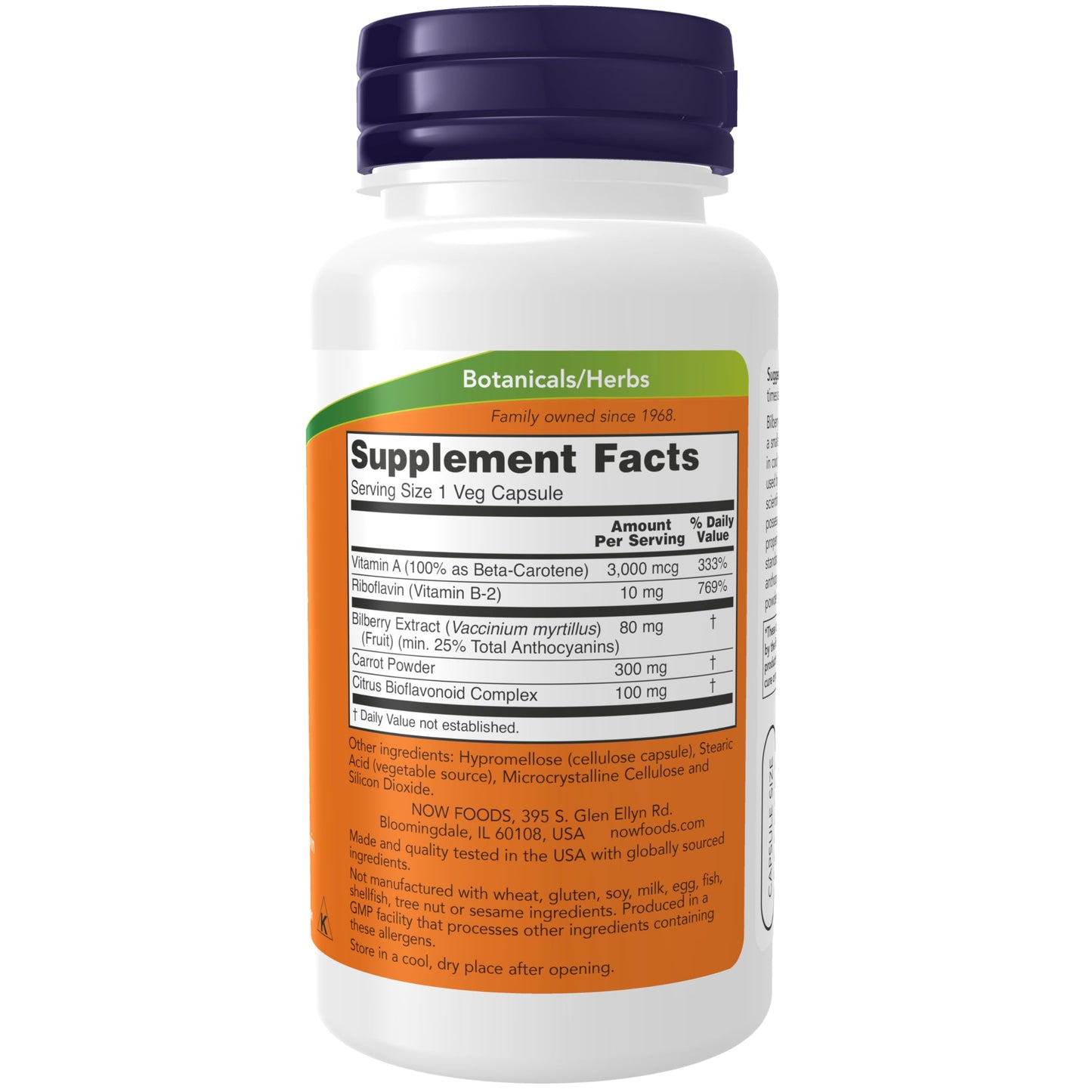 NOW Foods Supplements, Bilberry (Vaccinium myrtillus)Complex 80 mg with Beta-Carotene & Riboflavin, 100 Veg Capsules