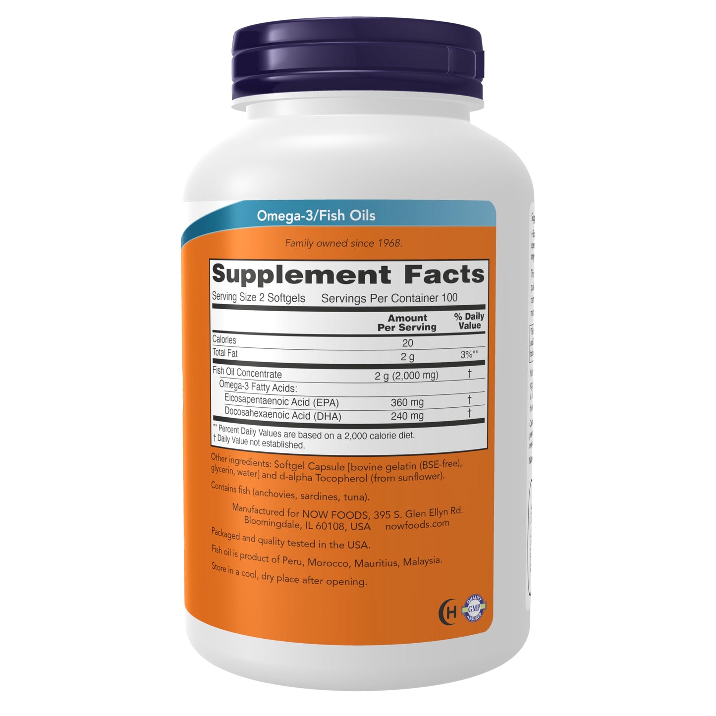 NOW Foods Supplements, Omega-3 180 EPA / 120 DHA, Molecularly Distilled, Cardiovascular Support*, 200 Softgels