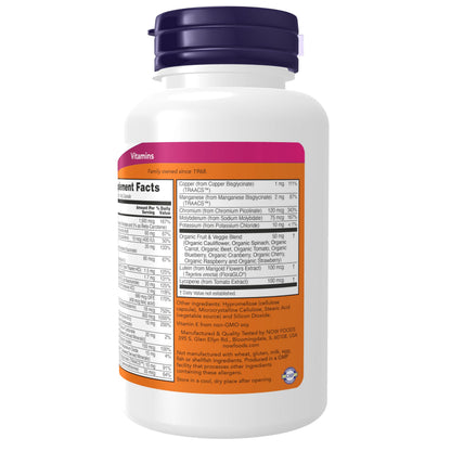 NOW Foods Supplements, Daily Vits™ with Fruit & Veggie Blend, Lutein and Lycopene, 120 Veg Capsules