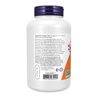 NOW Supplements, Red Yeast Rice 600 mg, Made with Organic Red Yeast Rice, 240 Veg Capsules