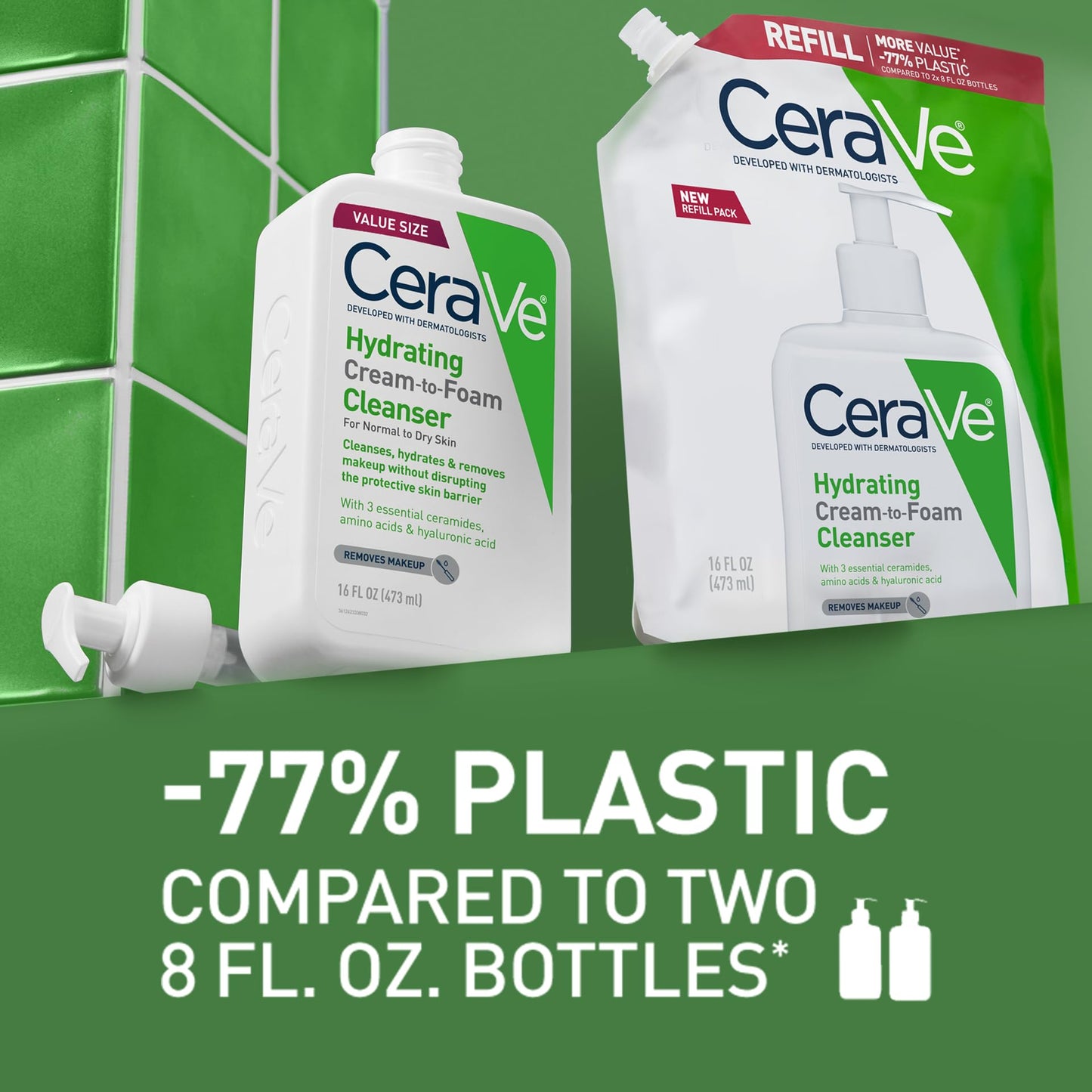 CeraVe Hydrating Cream To Foam Cleanser, Face Wash for Dry Skin,16oz Refill