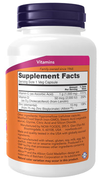 Now Supplements, C-1000 Zinc & D-3, Seasonal Immune Support*, 100 Veg Capsules
