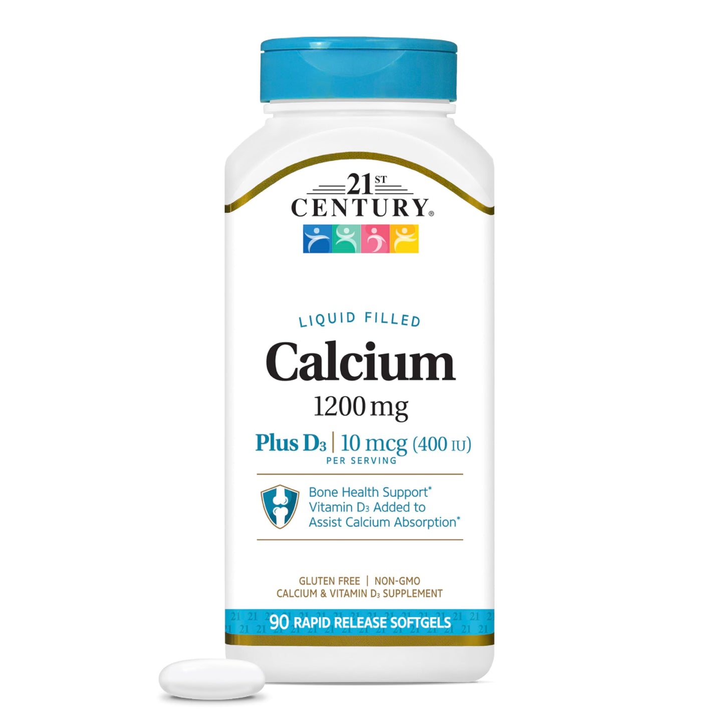 21st Century Calcium 1200mg Plus D3 Liquid-Filled Softgels, 90 Count
