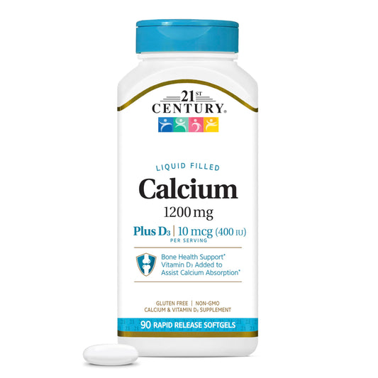 21st Century Calcium 1200mg Plus D3 Liquid-Filled Softgels, 90 Count