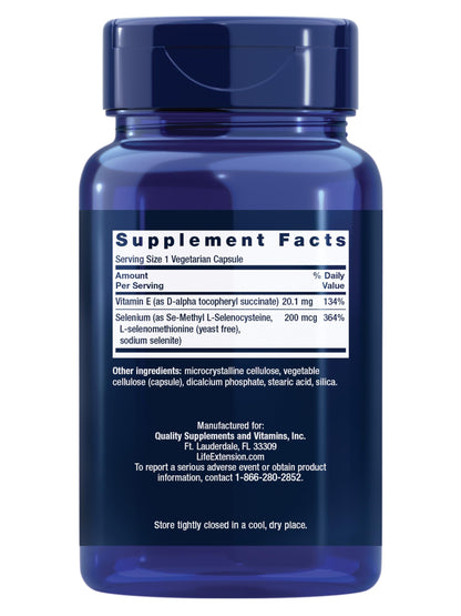 Life Extension Super Selenium Complex, 200 mcg – 3 Forms of Selenium, Vitamin E – Cellular Health & Longevity Support – Gluten-Free, Non-GMO, Vegetarian, 1 Daily – 200 Capsules