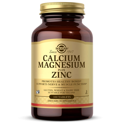 Solgar Calcium Magnesium Plus Zinc, 100 Tablets - 33 Servings - Gluten Free