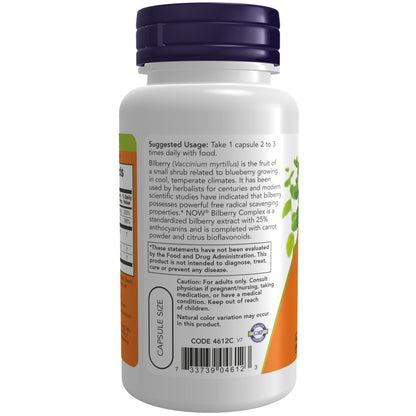 NOW Foods Supplements, Bilberry (Vaccinium myrtillus)Complex 80 mg with Beta-Carotene & Riboflavin, 100 Veg Capsules