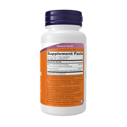 NOW Foods Supplements, Beta-Glucans with ImmunEnhancer™ with Larch Arabinogalactan, Extra Strength, 60 Veg Capsules