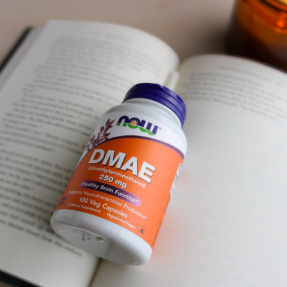 NOW Supplements, DMAE (Dimethylaminoethanol) 250 mg, Healthy Brain Function*, 100 Veg Capsules