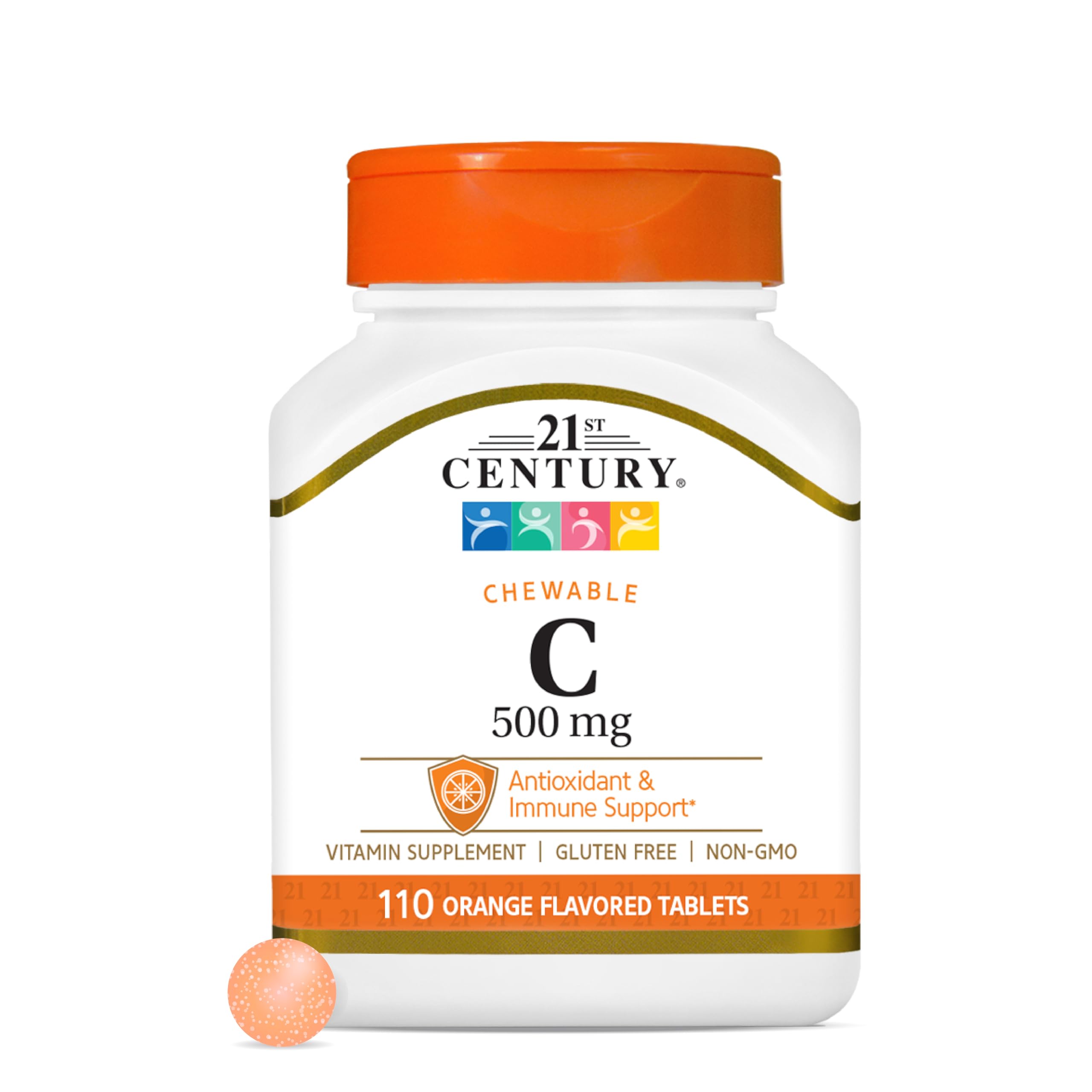 21st Century Vitamin C 500mg Chewable, Orange, Immune Support, 110ct
