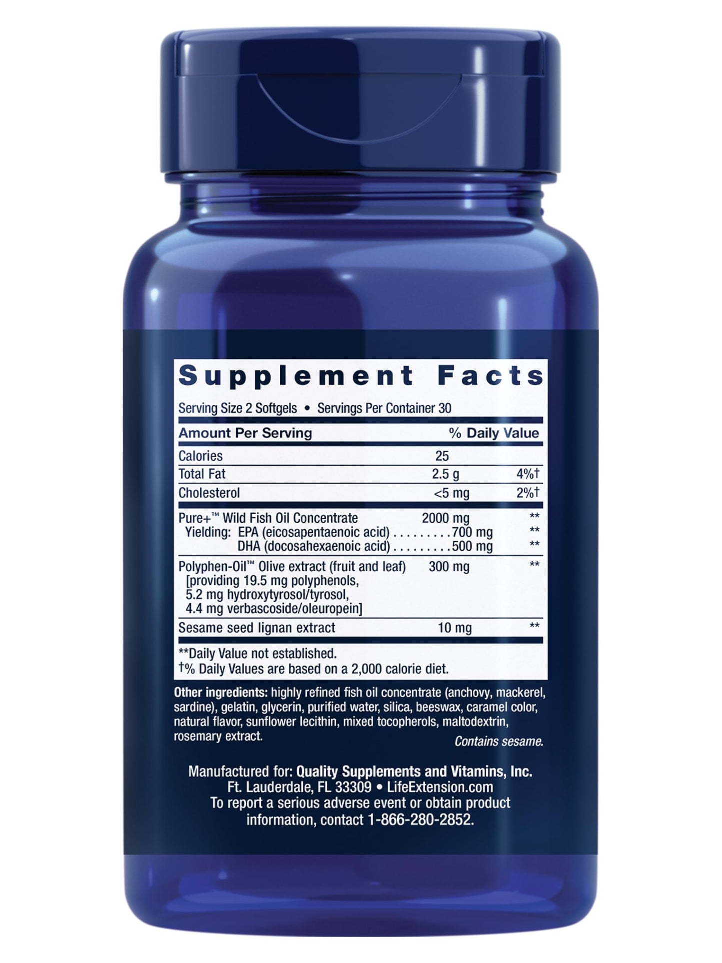 Life Extension Super Omega-3 EPA/DHA Fish Oil, Sesame Lignans & Olive Extract – Heart Health, Brain Health, Inflammation Health Support, Cholesterol Health Support, Gluten-Free, Non-GMO, 60 Softgels