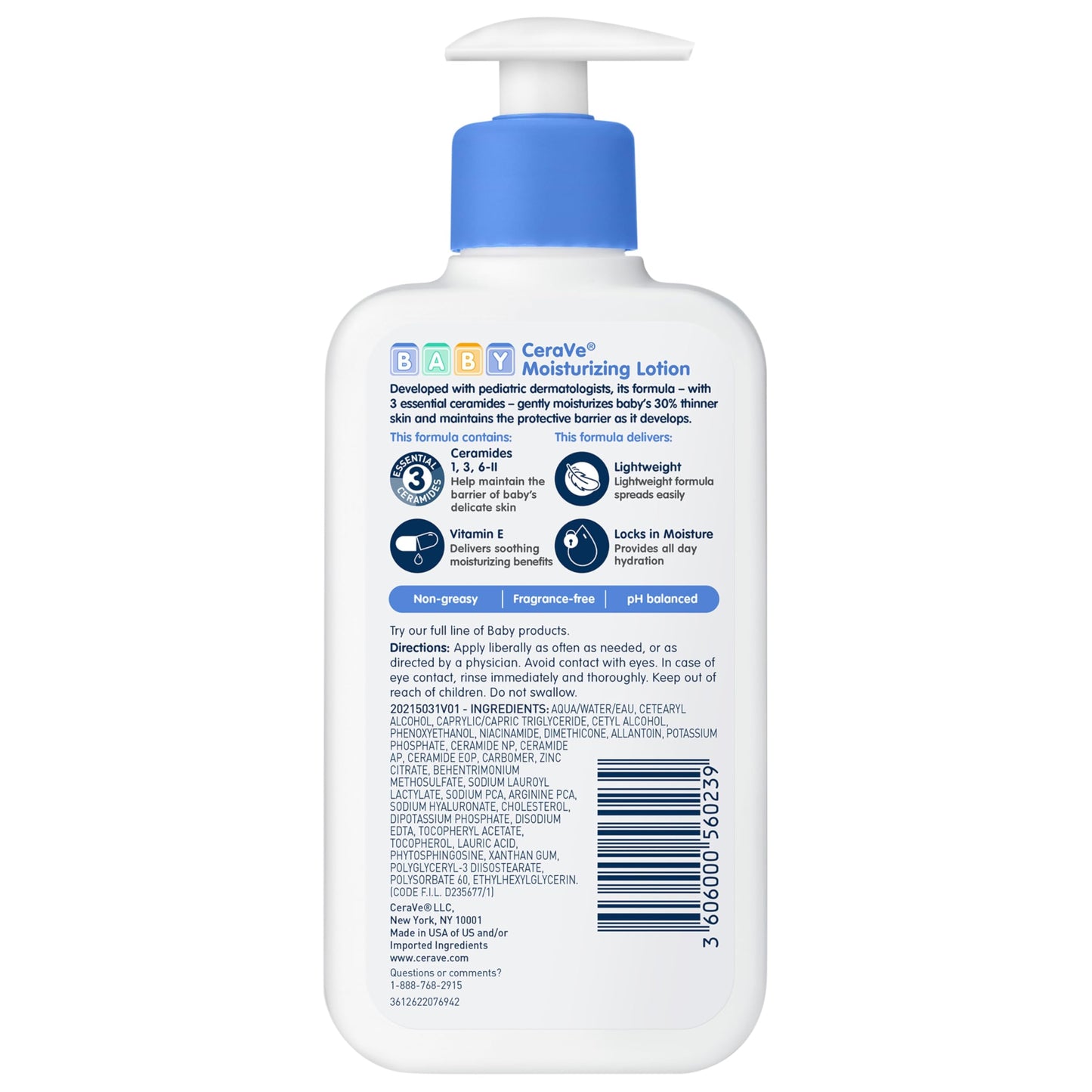 CeraVe Baby Lotion, Baby Skin Moisturizer with Vitamin E & Niacinamide, 8oz