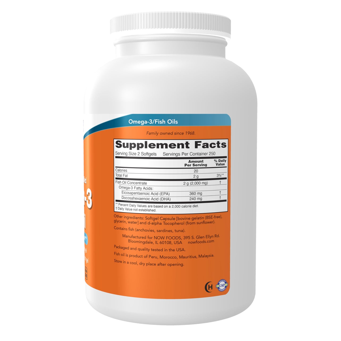 NOW Foods Supplements, Omega-3 180 EPA / 120 DHA, Molecularly Distilled, Cardiovascular Support*, 500 Softgels