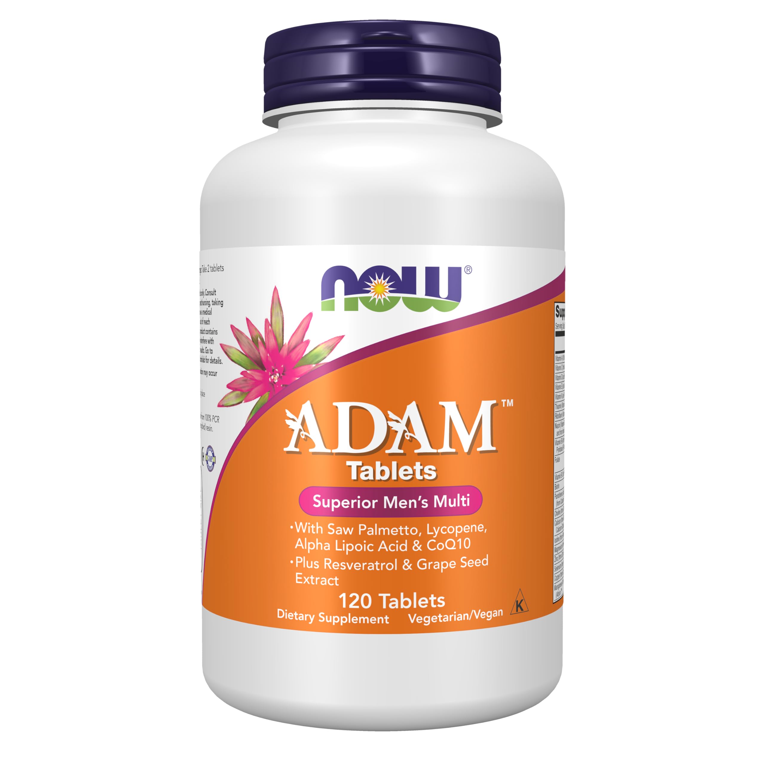 NOW Foods Supplements, ADAM™ Men's Multivitamin with Saw Palmetto, Lycopene, Alpha Lipoic Acid and CoQ10, Plus Natural Resveratrol & Grape Seed Extract, 120 Tablets