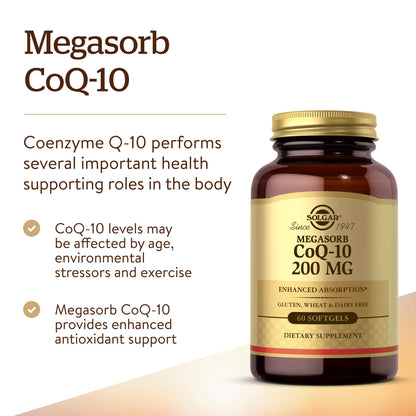 Solgar Megasorb CoQ-10 200 mg, 60 Softgels, Supports Heart & Brain Function