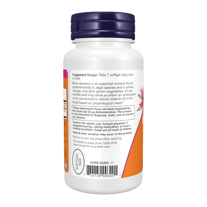 NOW Foods Supplements, Natural Beta Carotene 25,000 IU, Essential Nutrition, 90 Softgels