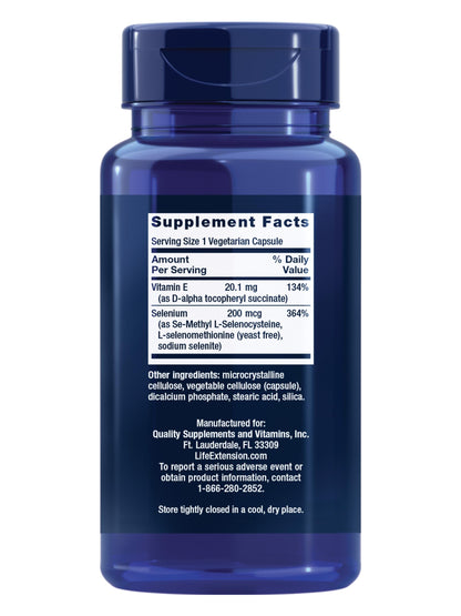 Life Extension Super Selenium Complex, 200 mcg – 3 Forms of Selenium, Vitamin E – Cellular Health & Longevity Support – Gluten-Free, Non-GMO, Vegetarian, 1 Daily – 100 Capsules