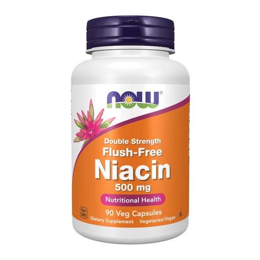 NOW Foods Supplements, Niacin (Vitamin B-3) 500 mg, Flush-Free, Double Strength, Nutritional Health, 90 Veg Capsules