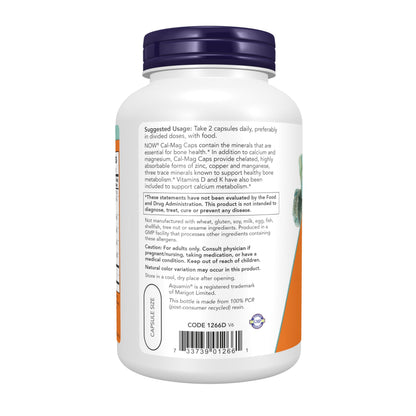 NOW Supplements, Cal-Mag Caps with Vitamin D and Supporting Minerals, Supports Bone Health*, 240 Veg Capsules