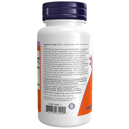 NOW Foods Supplements, Macular Vision Softgel, Eye Health, Eye Support, 50 Softgels