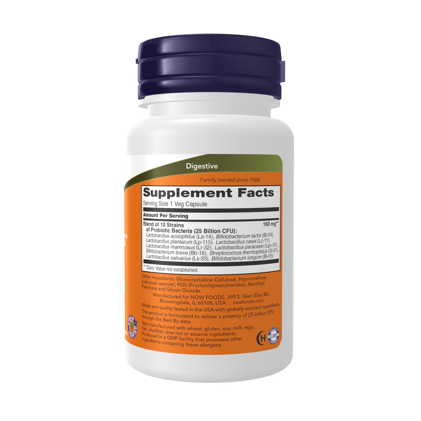 NOW Foods Supplements, Probiotic-10™, 25 Billion, with 10 Probiotic Strains, Dairy, Soy and Gluten Free, Strain Verified, 50 Veg Capsules