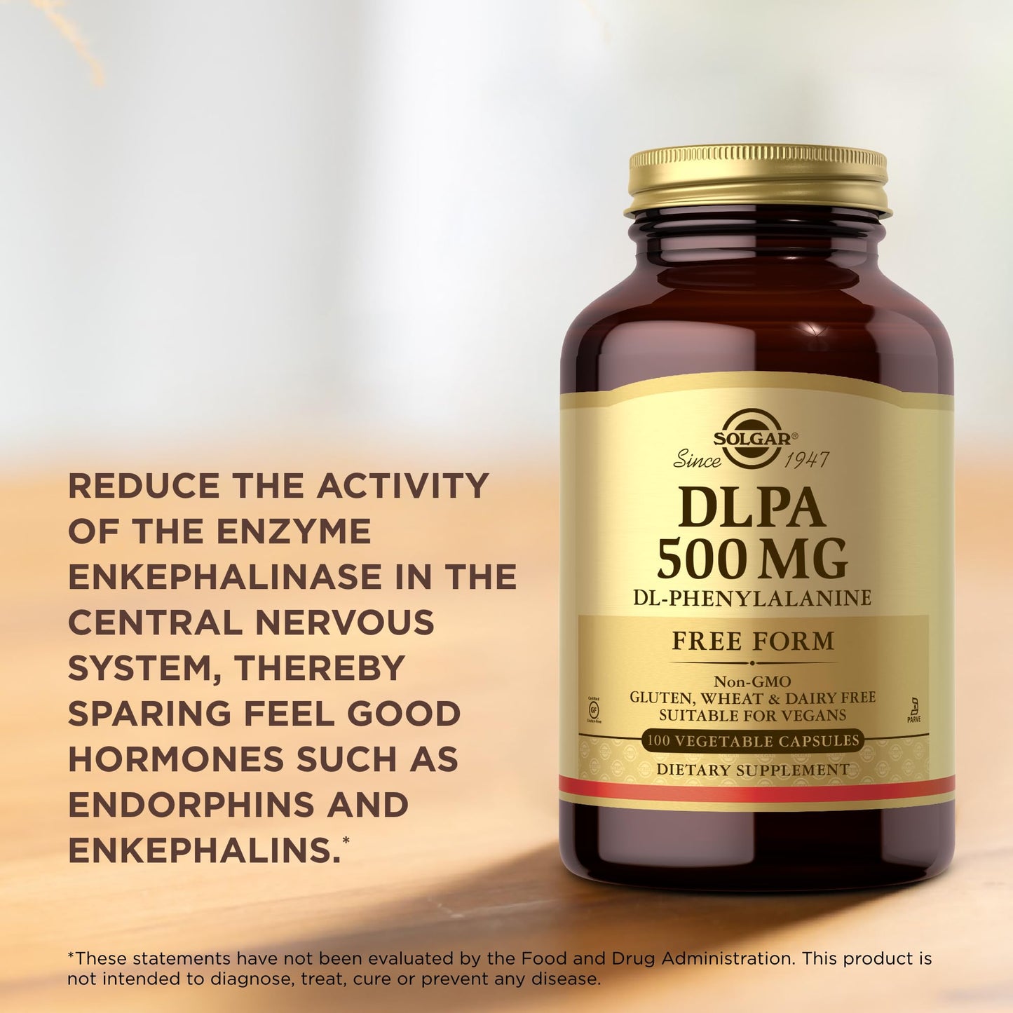 Solgar DLPA 500 mg, 100 Vegetable Capsules - Free Form DL-Phenylalanine