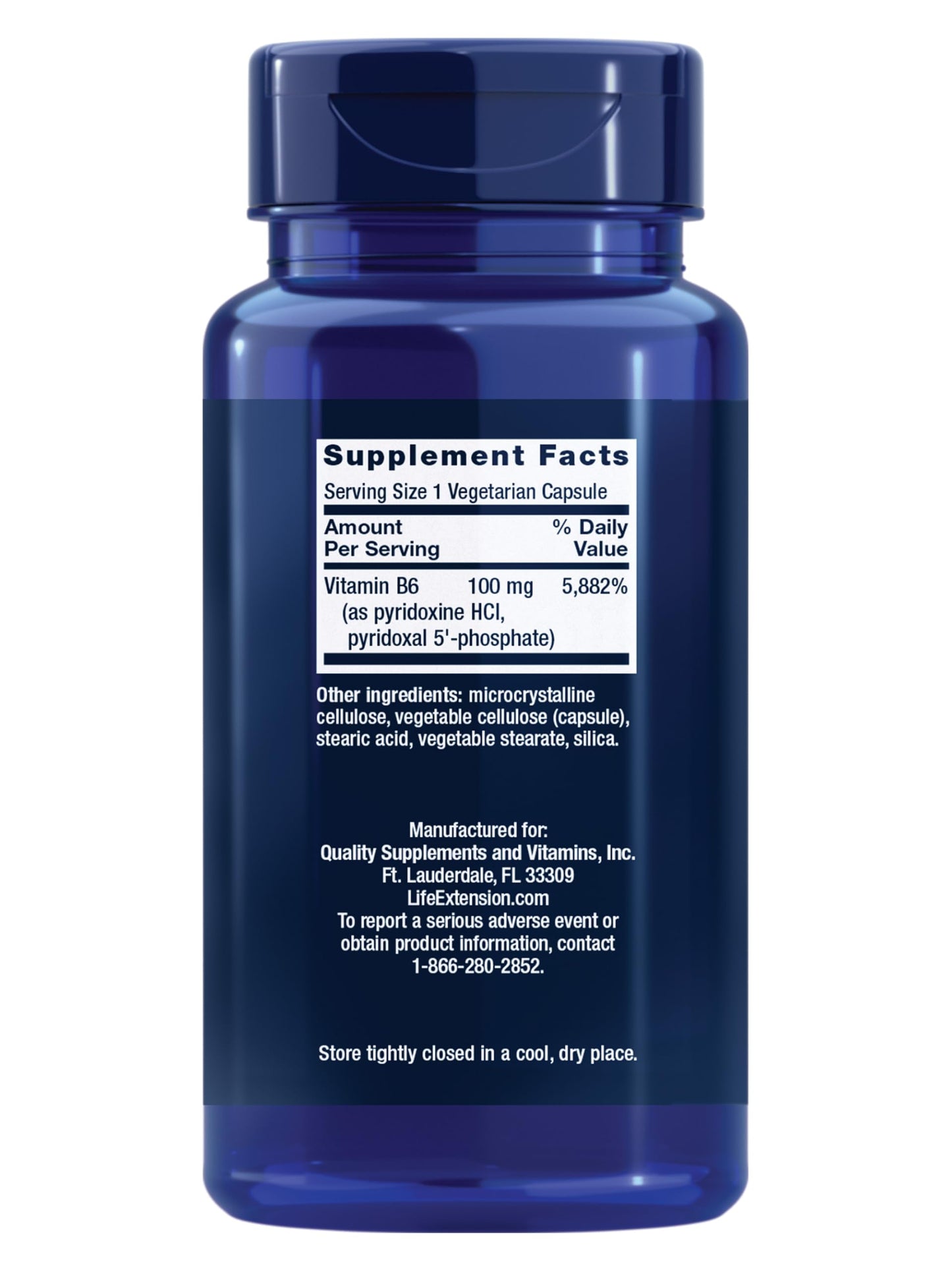 Life Extension Vitamin B6, 100 mg, high Potency, Cardiovascular Health, neurological Health, Eye Health, Healthy Kidney Function, Gluten-Free, Non-GMO, Vegetarian, 90 Capsules