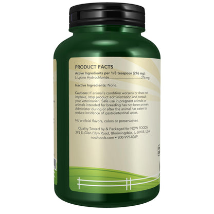 NOW Pet Health, L-Lysine Supplement, Powder, Formulated for Cats, NASC Certified, 8-Ounce