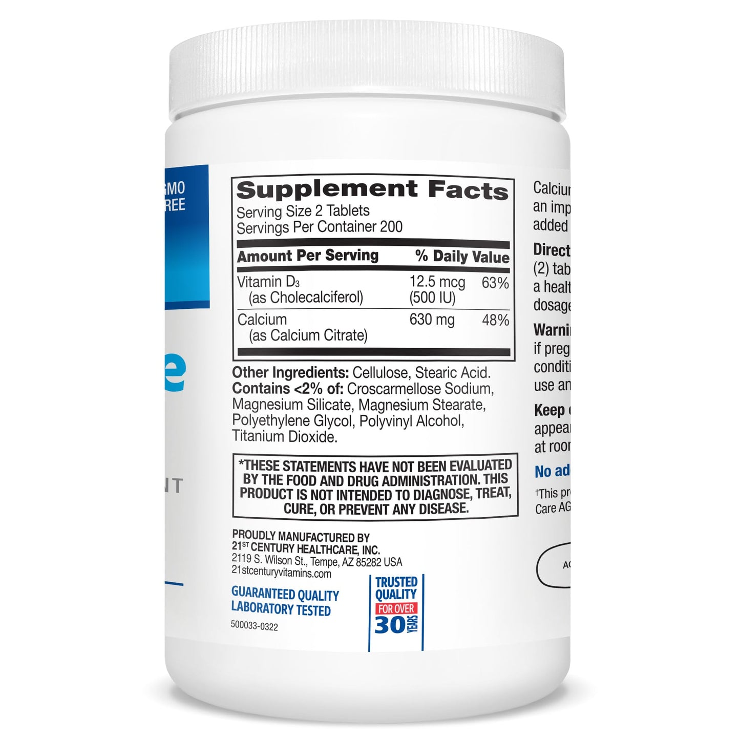 21st Century Calcium Citrate Plus D3 Maximum - 630 mg Calcium, Bone Health Support, Easily Absorbable, Gluten Free, Non-GMO, Compare to Citracal +D3, 400 Tablets