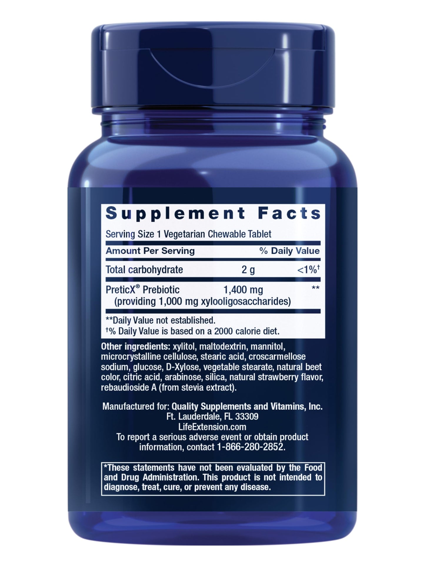 Life Extension FLORASSIST® Prebiotic Chewable (Strawberry), 1000 mg xylooligosaccharides, prebiotic Supplement Provides Fuel for Gut Flora, Gluten-Free, Non-GMO, Vegetarian, 60 chewable Tablets