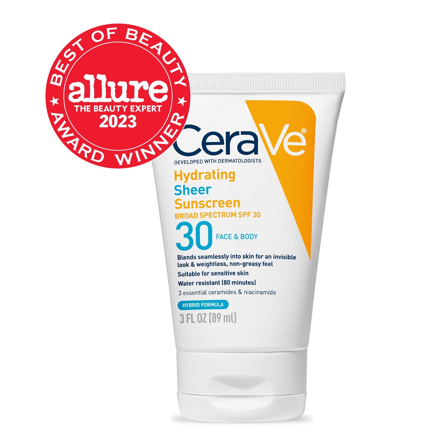 CeraVe Hydrating Sheer Sunscreen SPF 30 with Hyaluronic Acid, 3oz