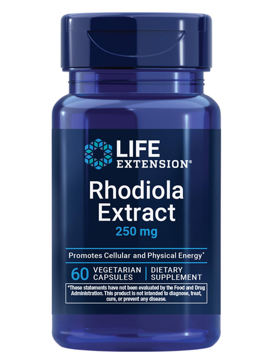 Life Extension Rhodiola Extract, Rhodiola rosea Supplement, standardized Extract, Promotes Physical and Mental Performance, Gluten-Free, Non-GMO, Vegetarian, 250 mg, 60 Capsules
